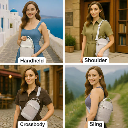 Sling Bag for Women - Canvas Crossbody Bag, 7 Pockets, Beige | Smart Organization, Hidden Back Pocket, Adjustable Strap, Leather Bottom, Fits iPad Mini, Travel Essentials, with Gift Box