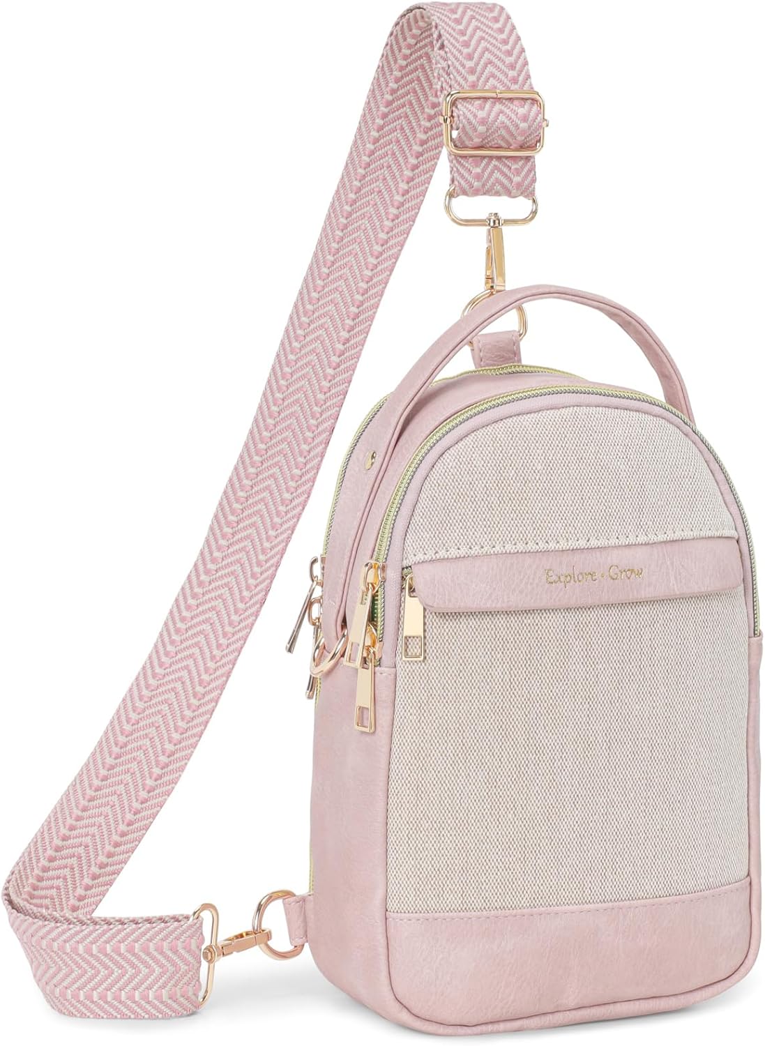 Sling Bag for Women - Canvas Crossbody Bag, 7 Pockets, Beige | Smart Organization, Hidden Back Pocket, Adjustable Strap, Leather Bottom, Fits iPad Mini, Travel Essentials, with Gift Box