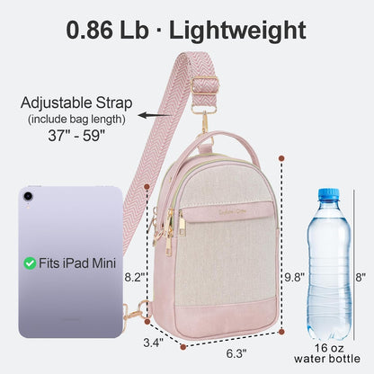 Sling Bag for Women - Canvas Crossbody Bag, 7 Pockets, Beige | Smart Organization, Hidden Back Pocket, Adjustable Strap, Leather Bottom, Fits iPad Mini, Travel Essentials, with Gift Box