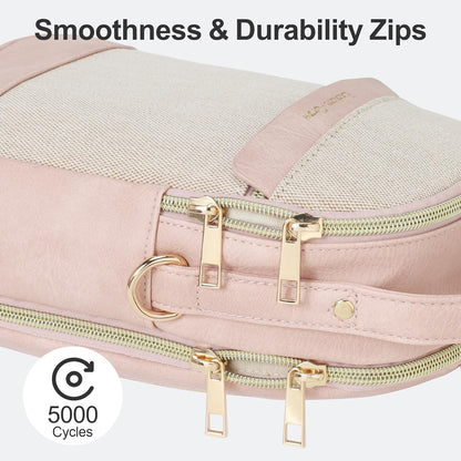Sling Bag for Women - Canvas Crossbody Bag, 7 Pockets, Beige | Smart Organization, Hidden Back Pocket, Adjustable Strap, Leather Bottom, Fits iPad Mini, Travel Essentials, with Gift Box