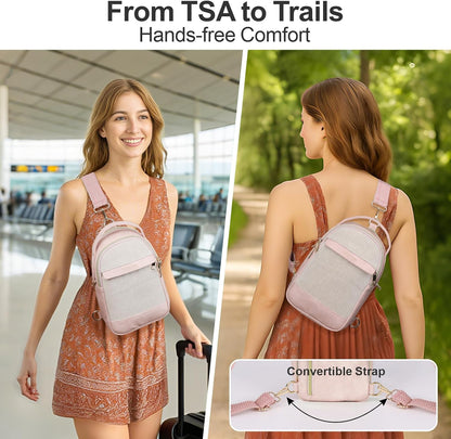 Sling Bag for Women - Canvas Crossbody Bag, 7 Pockets, Beige | Smart Organization, Hidden Back Pocket, Adjustable Strap, Leather Bottom, Fits iPad Mini, Travel Essentials, with Gift Box
