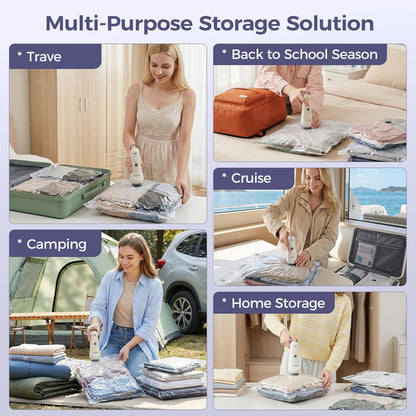 Travel Vacuum Bags with Electric Pump, Compression 9-Piece | 80% Space Saving for Clothes & Bedding, Fits Carry-On Suitcases, Reusable For Luggage, Closets, and Home Storage