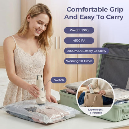 Travel Vacuum Bags with Electric Pump, Compression 9-Piece | 80% Space Saving for Clothes & Bedding, Fits Carry-On Suitcases, Reusable For Luggage, Closets, and Home Storage