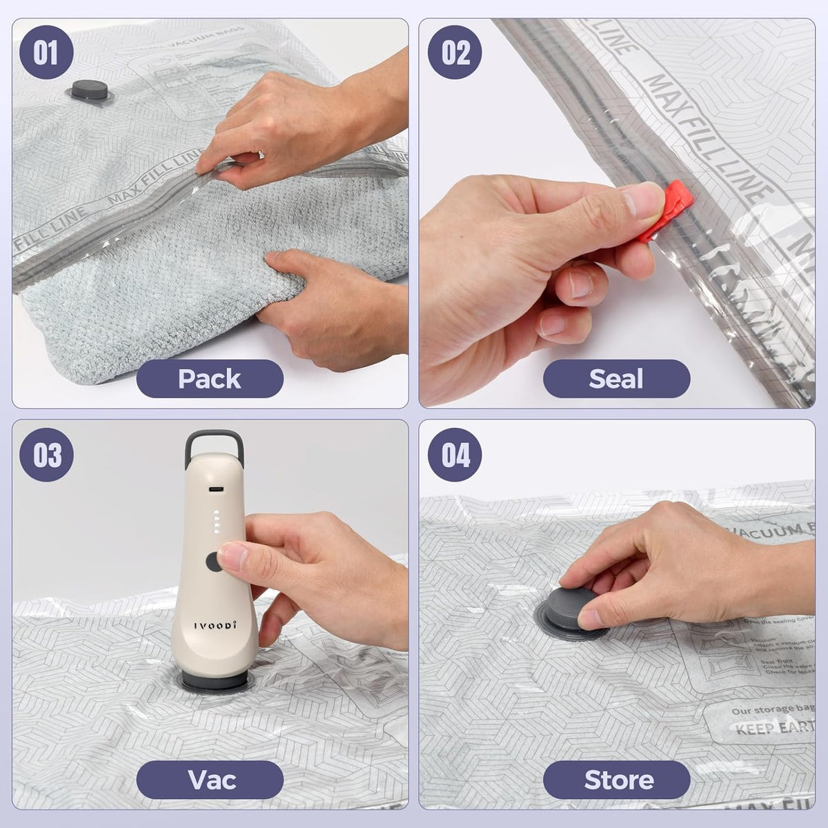 Travel Vacuum Bags with Electric Pump, Compression 9-Piece | 80% Space Saving for Clothes & Bedding, Fits Carry-On Suitcases, Reusable For Luggage, Closets, and Home Storage
