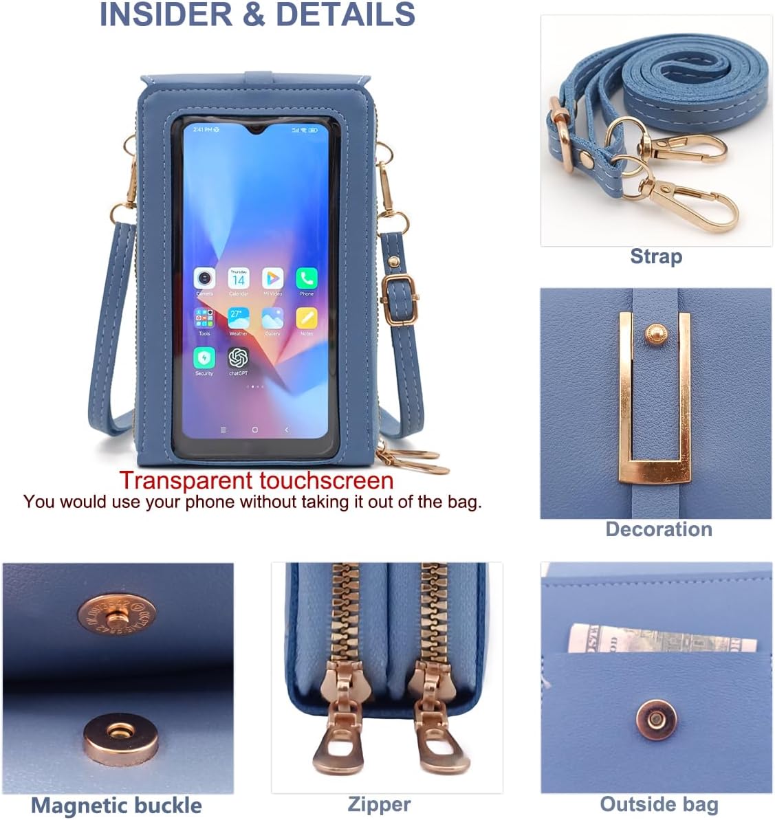 Small Cell Cross Body Purses for Women Mini Shoulder Handbags Zipper Crossbody Bags