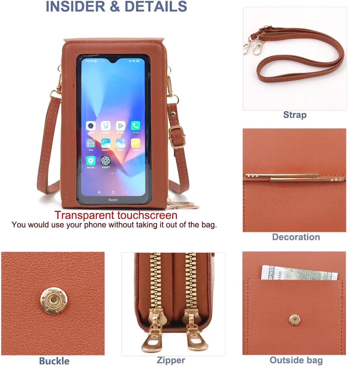 Small Cell Cross Body Purses for Women Mini Shoulder Handbags Zipper Crossbody Bags
