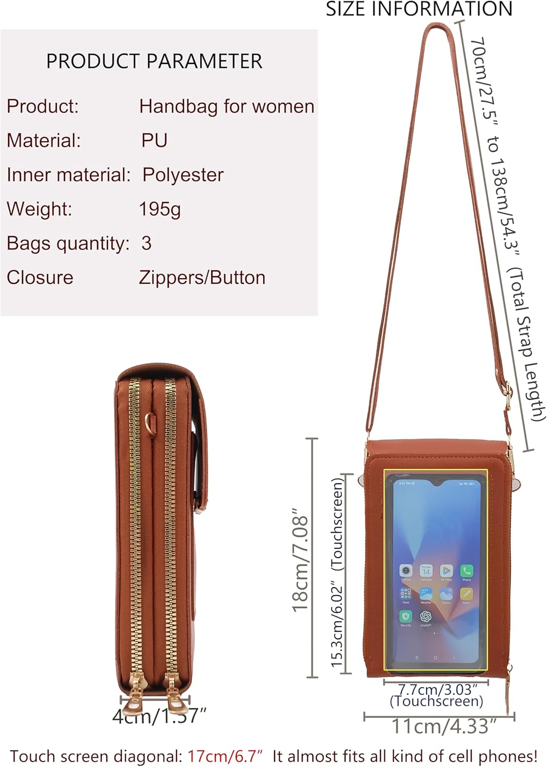 Small Cell Cross Body Purses for Women Mini Shoulder Handbags Zipper Crossbody Bags
