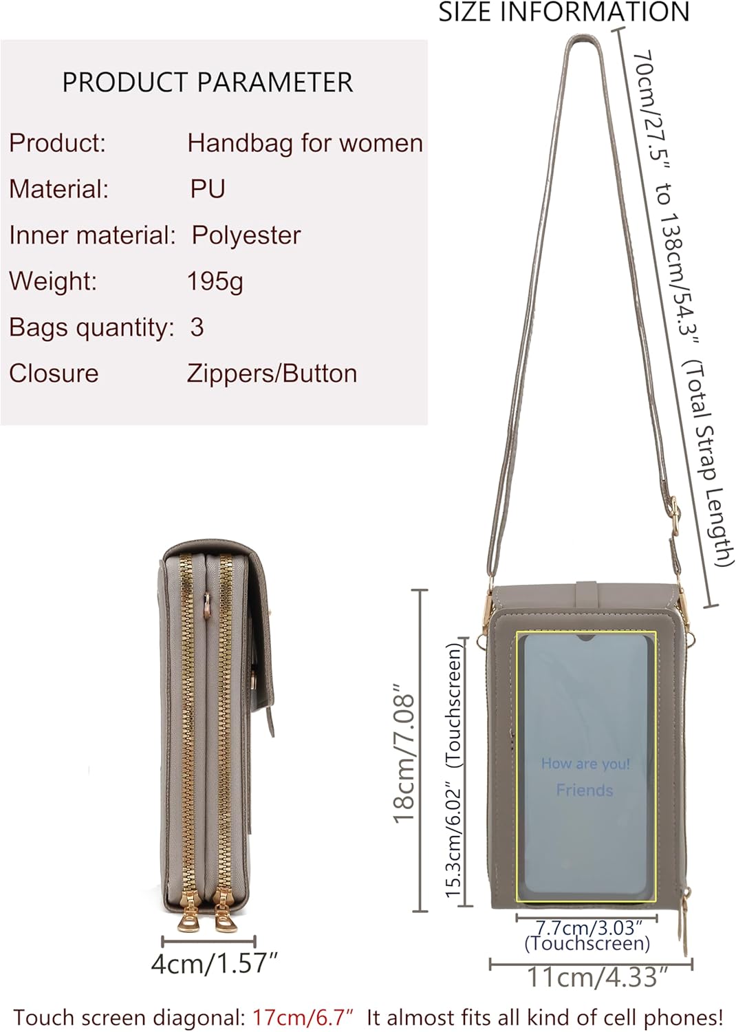 Small Cell Cross Body Purses for Women Mini Shoulder Handbags Zipper Crossbody Bags