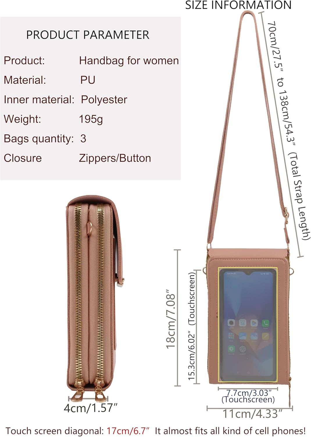 Small Cell Cross Body Purses for Women Mini Shoulder Handbags Zipper Crossbody Bags