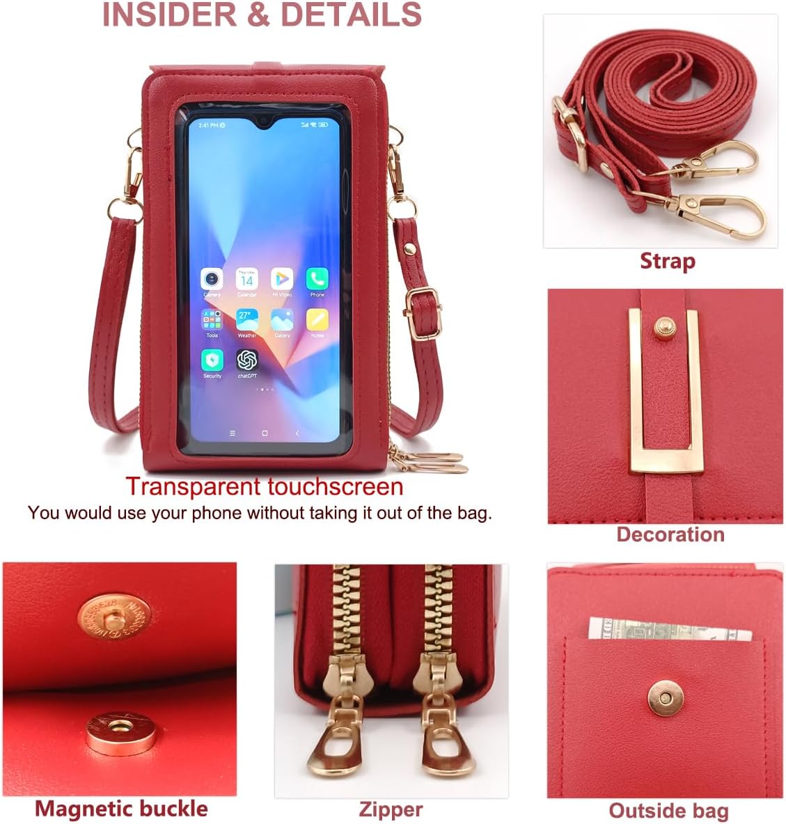 Small Cell Cross Body Purses for Women Mini Shoulder Handbags Zipper Crossbody Bags