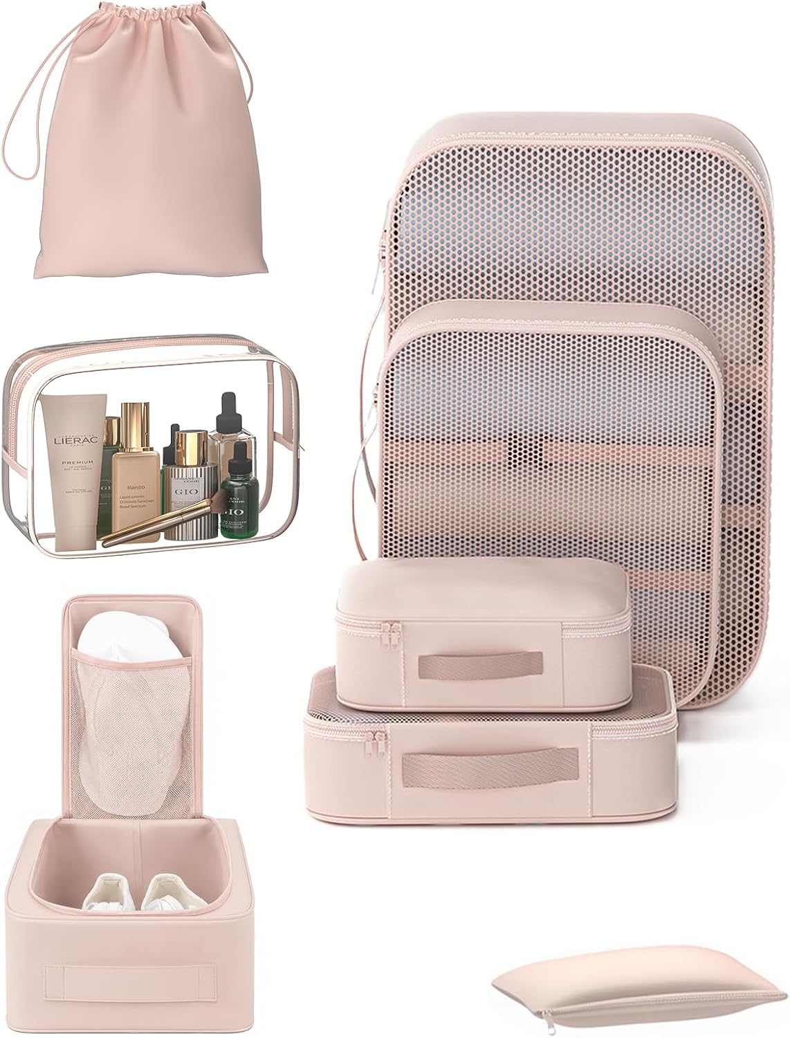 8 Set Packing Cubes for Travel with Clear Toiletry Bag, Durable Luggage Packing Organizers, Carry-On Accessories, TSA Approved See-Through Cubes, Space-Saving Storage Bags, Gifts for Women