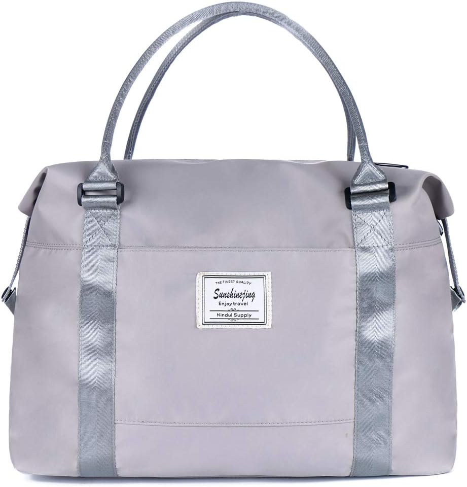 Unisex Large Travel Shoulder Weekender Overnight Bag Handbag Gym Tote Bag with Trolley Sleeve (Grey)