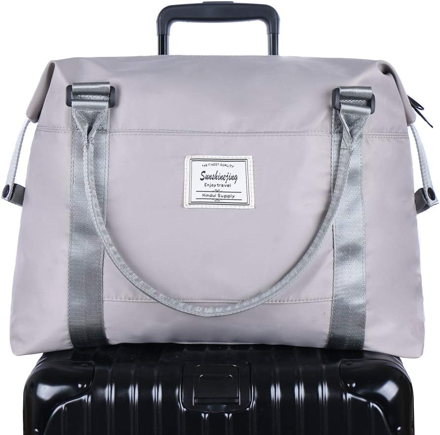 Unisex Large Travel Shoulder Weekender Overnight Bag Handbag Gym Tote Bag with Trolley Sleeve (Grey)