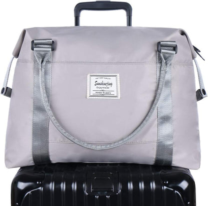 Unisex Large Travel Shoulder Weekender Overnight Bag Handbag Gym Tote Bag with Trolley Sleeve (Grey)