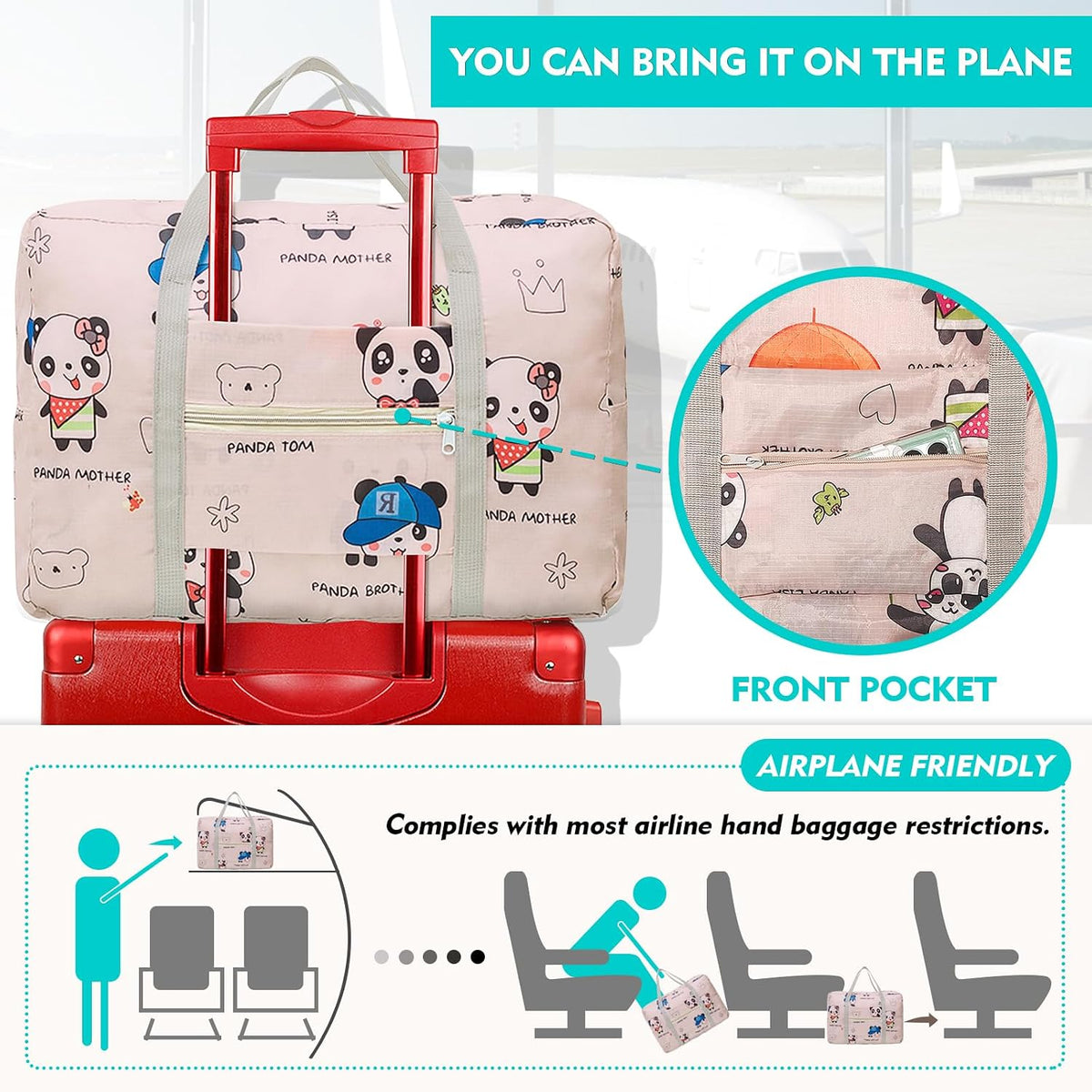 Travel Bag Carry on Duffel Bag Foldable Luggage Spirit Airlines Personal Item Bag Sports Gym Bags Weekender Overnight Bag Nylon Travel Duffel for Women (Green Apple)