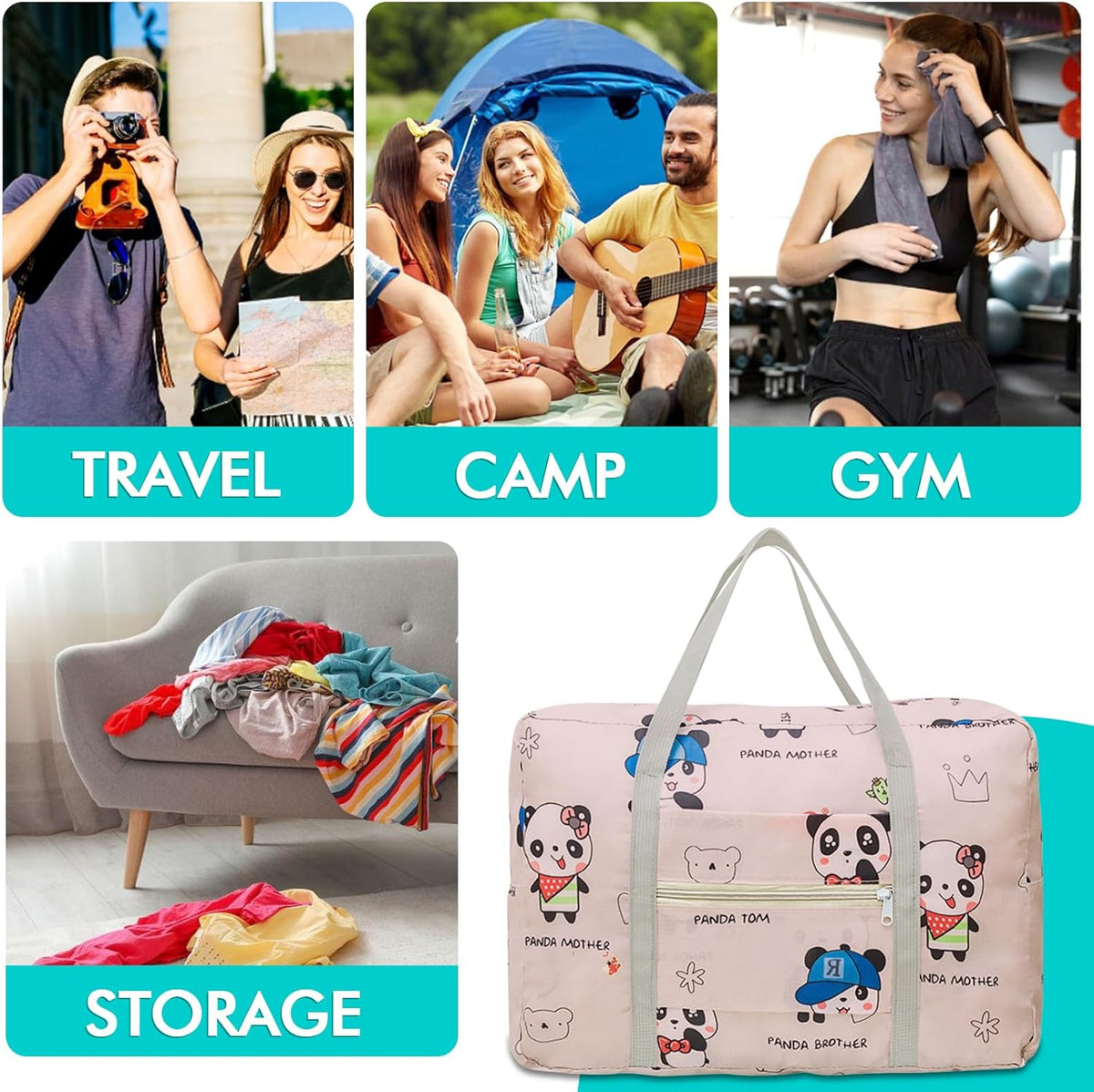 Travel Bag Carry on Duffel Bag Foldable Luggage Spirit Airlines Personal Item Bag Sports Gym Bags Weekender Overnight Bag Nylon Travel Duffel for Women (Green Apple)