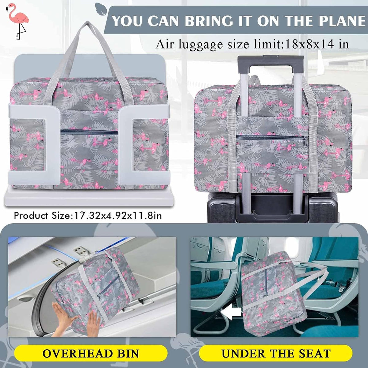 Travel Bag Carry on Duffel Bag Foldable Luggage Spirit Airlines Personal Item Bag Sports Gym Bags Weekender Overnight Bag Nylon Travel Duffel for Women (Green Apple)