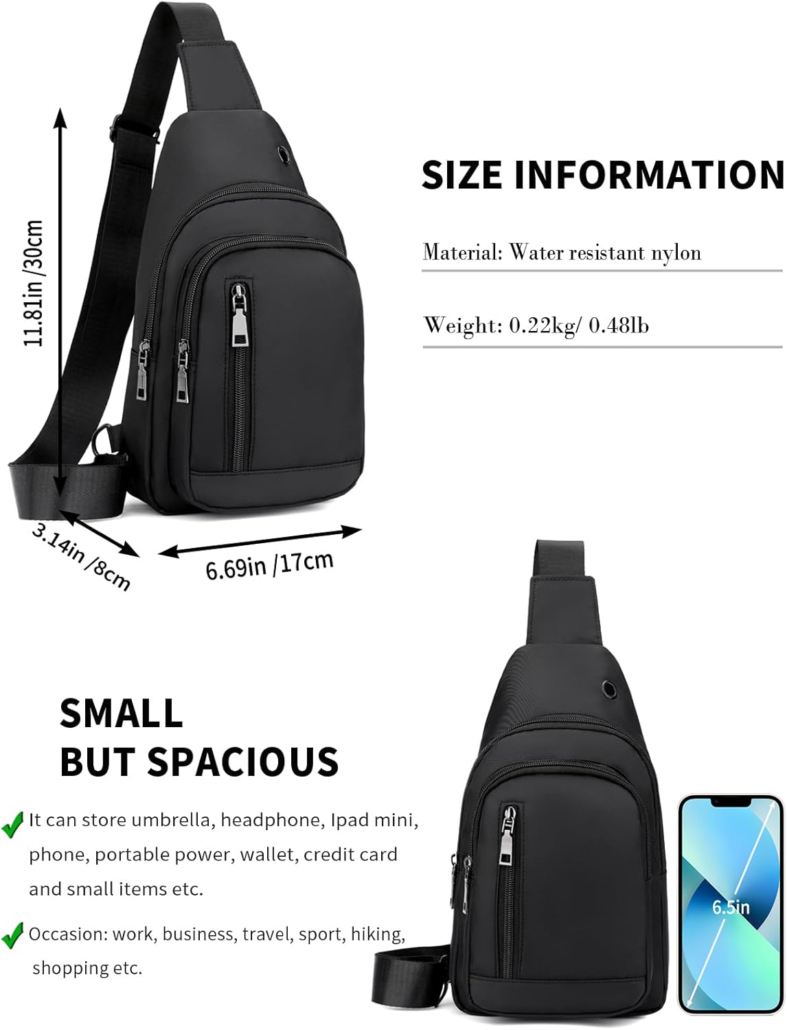 Sling Bag Crossbody Backpack for Men Women Small Chest Shoulder Bag for Travel Hiking Daypack Blue