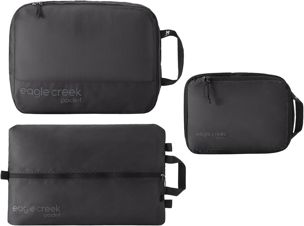 Pack-It Essentials Set - Compression Packing Cubes for Compartmentalizing Luggage - Convenient Top Handle - Easy Grab Zipper Pull - Blue Dawn - 3