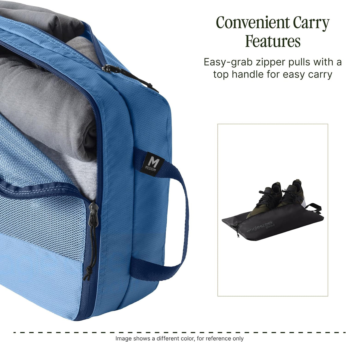 Pack-It Essentials Set - Compression Packing Cubes for Compartmentalizing Luggage - Convenient Top Handle - Easy Grab Zipper Pull - Blue Dawn - 3