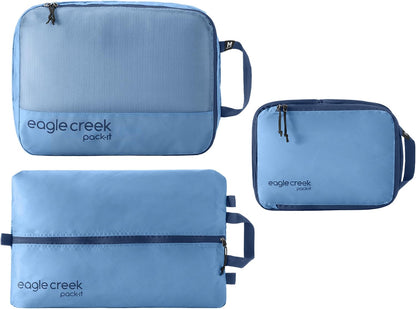 Pack-It Essentials Set - Compression Packing Cubes for Compartmentalizing Luggage - Convenient Top Handle - Easy Grab Zipper Pull - Blue Dawn - 3