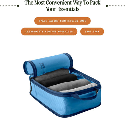Pack-It Essentials Set - Compression Packing Cubes for Compartmentalizing Luggage - Convenient Top Handle - Easy Grab Zipper Pull - Blue Dawn - 3