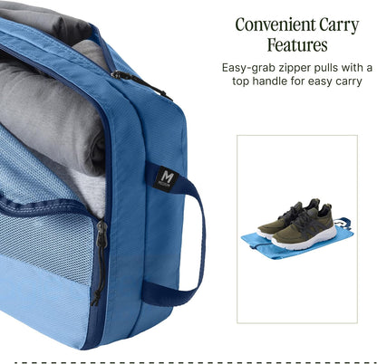 Pack-It Essentials Set - Compression Packing Cubes for Compartmentalizing Luggage - Convenient Top Handle - Easy Grab Zipper Pull - Blue Dawn - 3