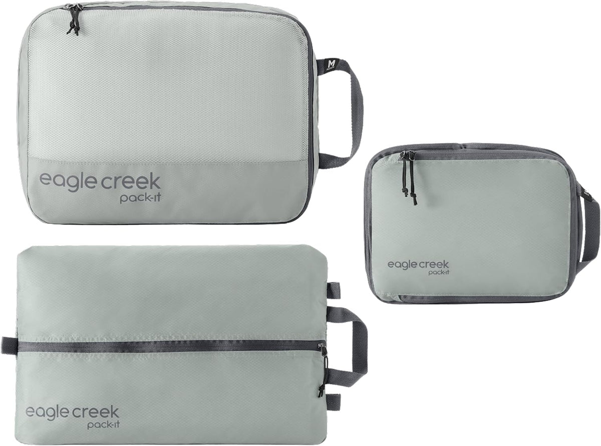 Pack-It Essentials Set - Compression Packing Cubes for Compartmentalizing Luggage - Convenient Top Handle - Easy Grab Zipper Pull - Blue Dawn - 3