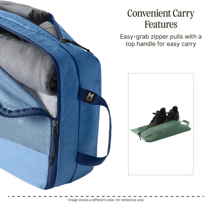 Pack-It Essentials Set - Compression Packing Cubes for Compartmentalizing Luggage - Convenient Top Handle - Easy Grab Zipper Pull - Blue Dawn - 3