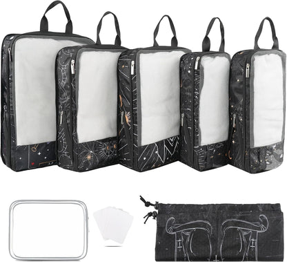 7 Pcs Compression Packing Cubes Travel for Suitcases, Luggage Organizer Washable Storage Bags Set for Backpack Travel- Packaging Cubes for Carry-Ons and Storage