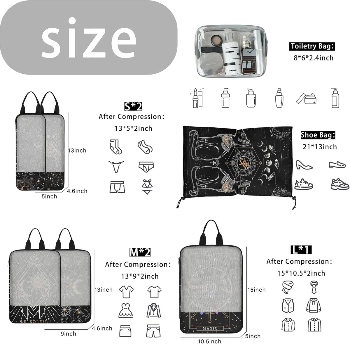 7 Pcs Compression Packing Cubes Travel for Suitcases, Luggage Organizer Washable Storage Bags Set for Backpack Travel- Packaging Cubes for Carry-Ons and Storage