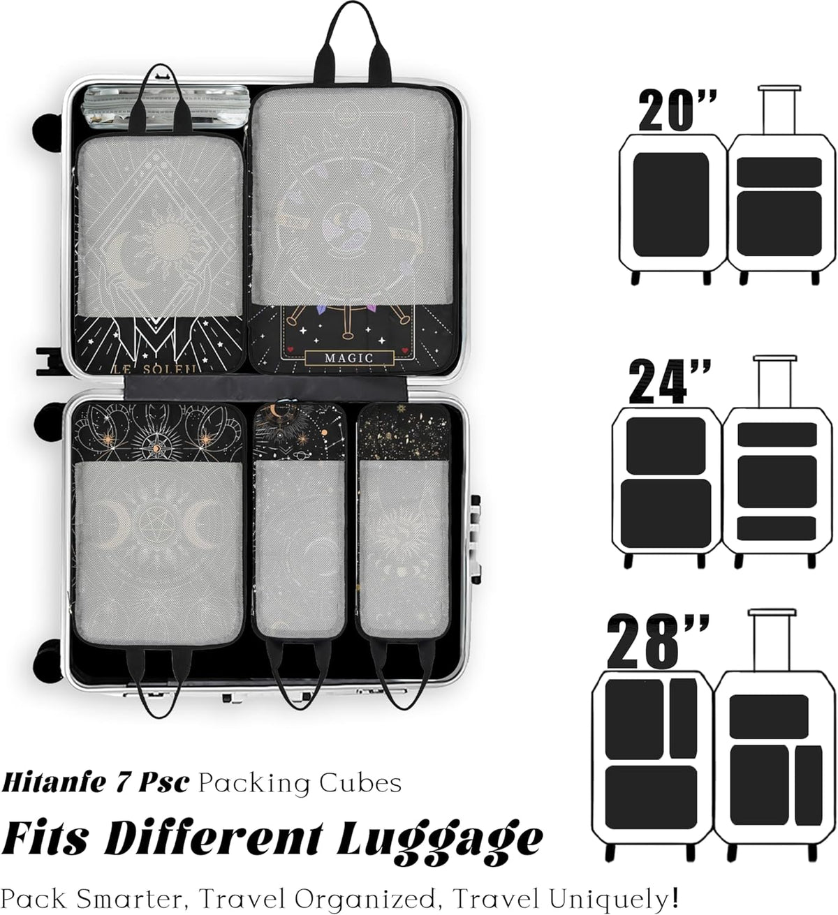 7 Pcs Compression Packing Cubes Travel for Suitcases, Luggage Organizer Washable Storage Bags Set for Backpack Travel- Packaging Cubes for Carry-Ons and Storage