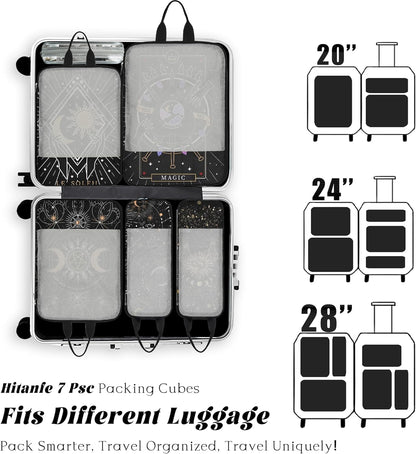 7 Pcs Compression Packing Cubes Travel for Suitcases, Luggage Organizer Washable Storage Bags Set for Backpack Travel- Packaging Cubes for Carry-Ons and Storage