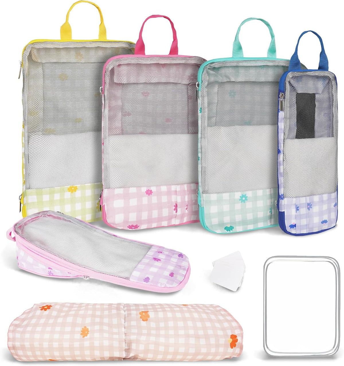 7 Pcs Compression Packing Cubes Travel for Suitcases, Luggage Organizer Washable Storage Bags Set for Backpack Travel- Packaging Cubes for Carry-Ons and Storage