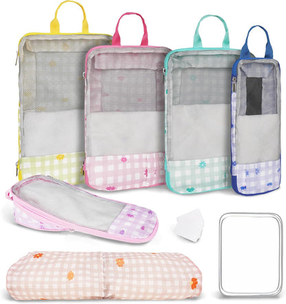 7 Pcs Compression Packing Cubes Travel for Suitcases, Luggage Organizer Washable Storage Bags Set for Backpack Travel- Packaging Cubes for Carry-Ons and Storage