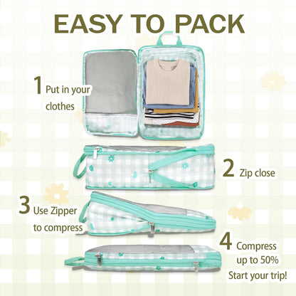 7 Pcs Compression Packing Cubes Travel for Suitcases, Luggage Organizer Washable Storage Bags Set for Backpack Travel- Packaging Cubes for Carry-Ons and Storage