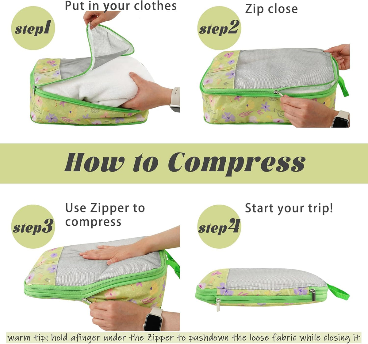 7 Pcs Compression Packing Cubes Travel for Suitcases, Luggage Organizer Washable Storage Bags Set for Backpack Travel- Packaging Cubes for Carry-Ons and Storage