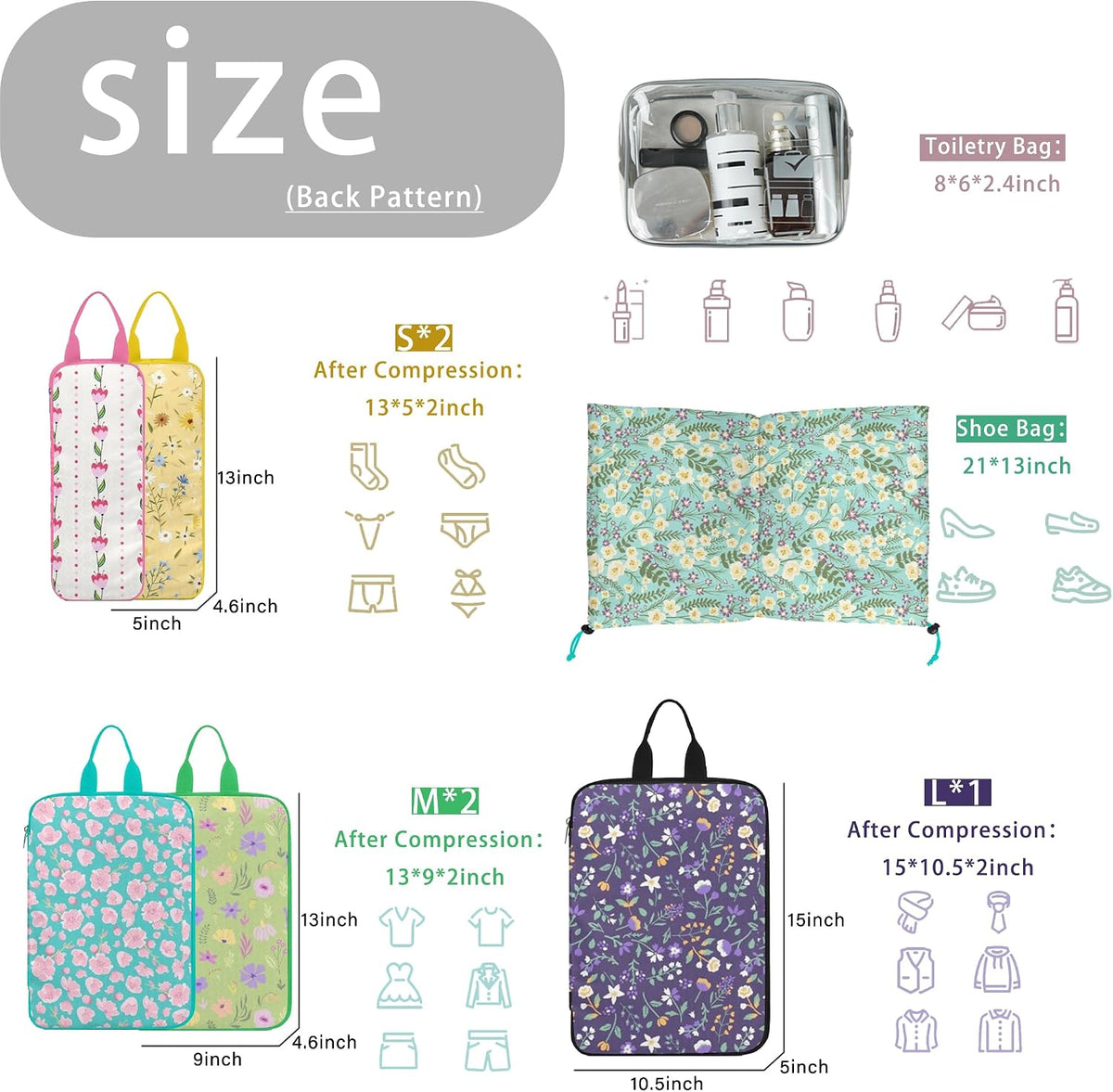 7 Pcs Compression Packing Cubes Travel for Suitcases, Luggage Organizer Washable Storage Bags Set for Backpack Travel- Packaging Cubes for Carry-Ons and Storage