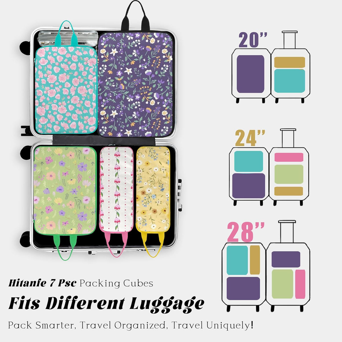 7 Pcs Compression Packing Cubes Travel for Suitcases, Luggage Organizer Washable Storage Bags Set for Backpack Travel- Packaging Cubes for Carry-Ons and Storage