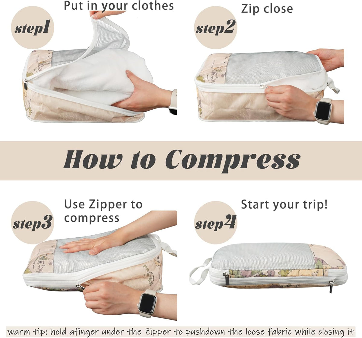7 Pcs Compression Packing Cubes Travel for Suitcases, Luggage Organizer Washable Storage Bags Set for Backpack Travel- Packaging Cubes for Carry-Ons and Storage