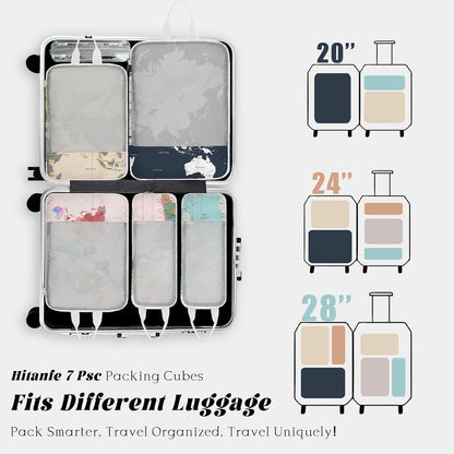 7 Pcs Compression Packing Cubes Travel for Suitcases, Luggage Organizer Washable Storage Bags Set for Backpack Travel- Packaging Cubes for Carry-Ons and Storage