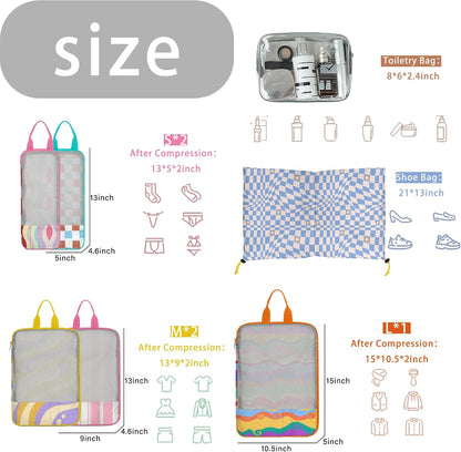 7 Pcs Compression Packing Cubes Travel for Suitcases, Luggage Organizer Washable Storage Bags Set for Backpack Travel- Packaging Cubes for Carry-Ons and Storage