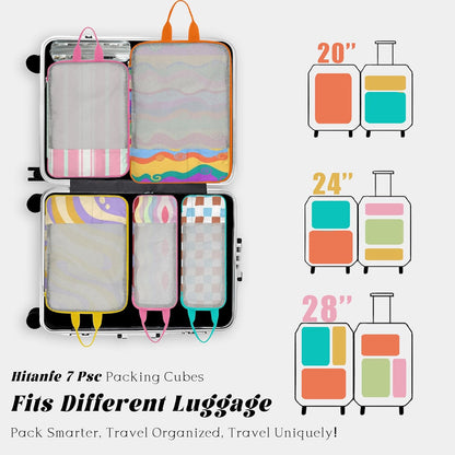 7 Pcs Compression Packing Cubes Travel for Suitcases, Luggage Organizer Washable Storage Bags Set for Backpack Travel- Packaging Cubes for Carry-Ons and Storage