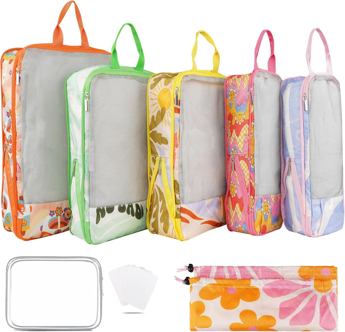 7 Pcs Compression Packing Cubes Travel for Suitcases, Luggage Organizer Washable Storage Bags Set for Backpack Travel- Packaging Cubes for Carry-Ons and Storage