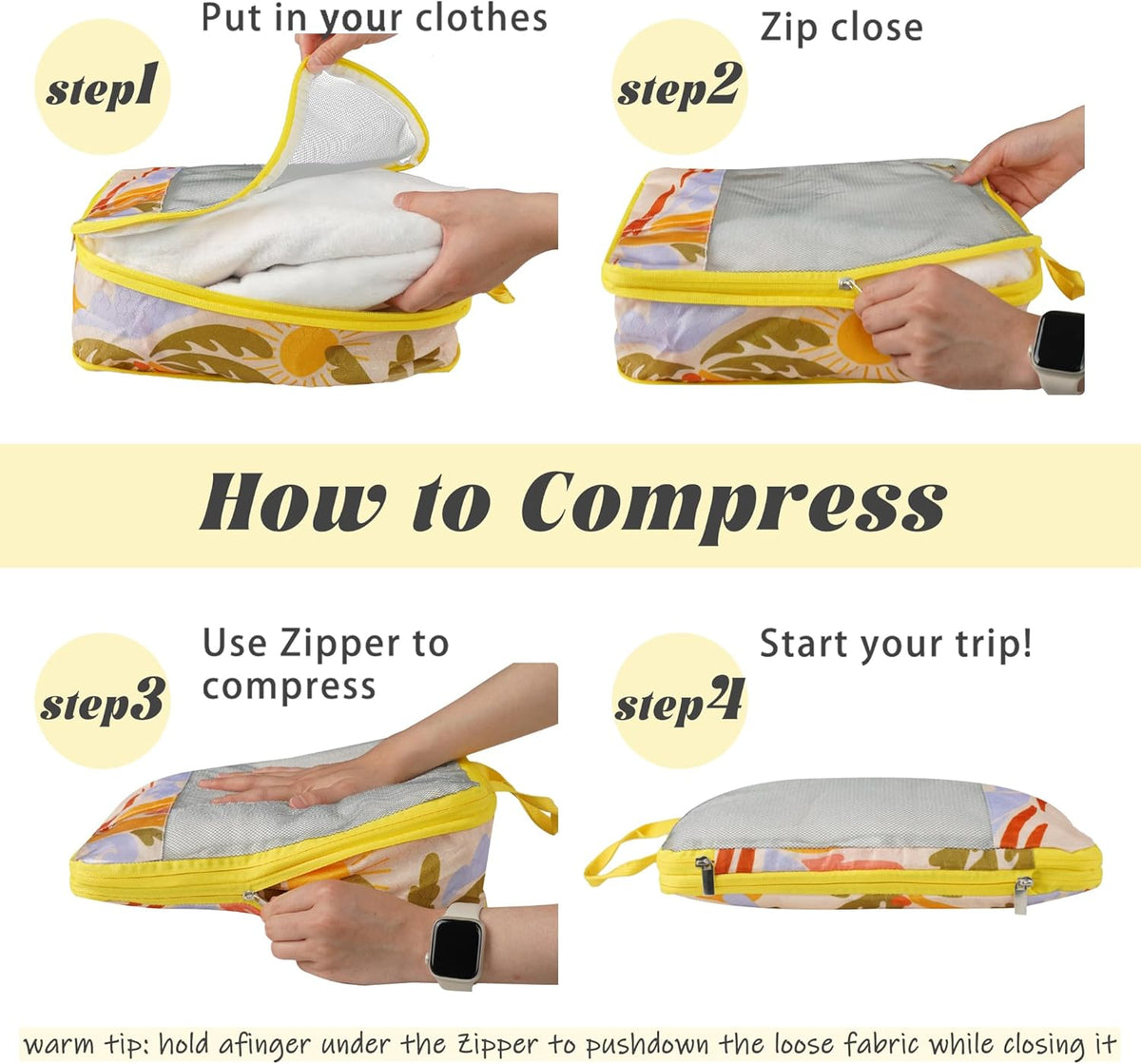 7 Pcs Compression Packing Cubes Travel for Suitcases, Luggage Organizer Washable Storage Bags Set for Backpack Travel- Packaging Cubes for Carry-Ons and Storage
