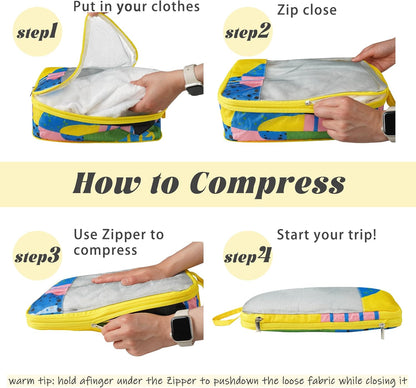 7 Pcs Compression Packing Cubes Travel for Suitcases, Luggage Organizer Washable Storage Bags Set for Backpack Travel- Packaging Cubes for Carry-Ons and Storage