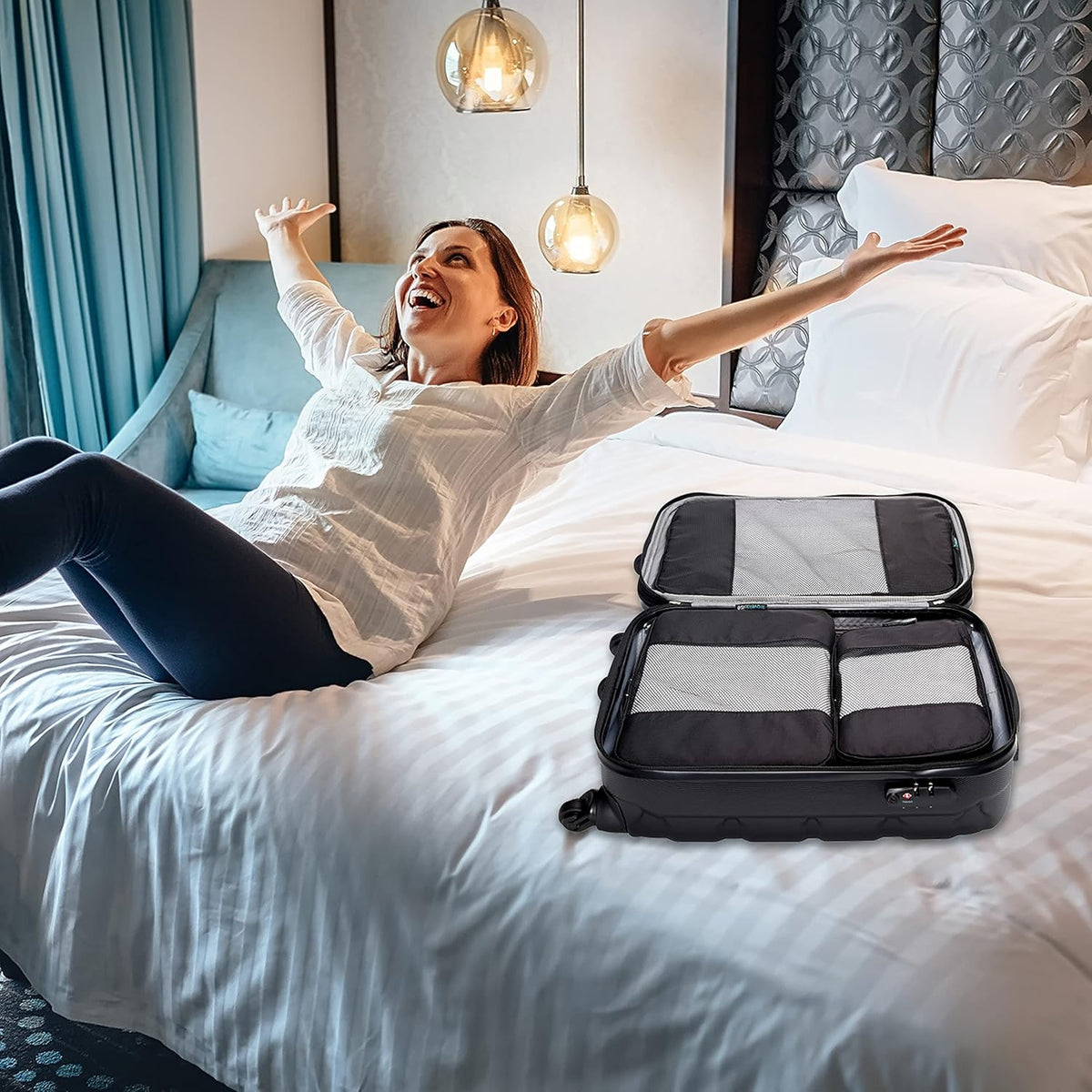 Packing Cubes for Travel - 5 Piece Set with Pattern Design, Lightweight Ripstop Nylon Luggage Organizers with Mesh Panel, Small Medium Large Sizes