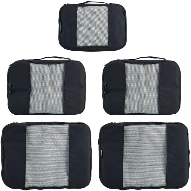 Packing Cubes for Travel - 5 Piece Set with Pattern Design, Lightweight Ripstop Nylon Luggage Organizers with Mesh Panel, Small Medium Large Sizes