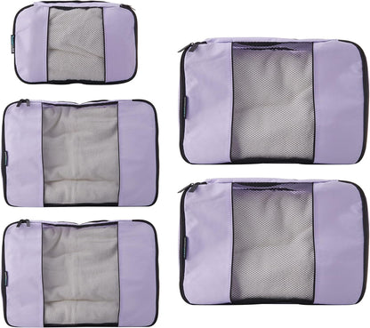 Packing Cubes for Travel - 5 Piece Set with Pattern Design, Lightweight Ripstop Nylon Luggage Organizers with Mesh Panel, Small Medium Large Sizes
