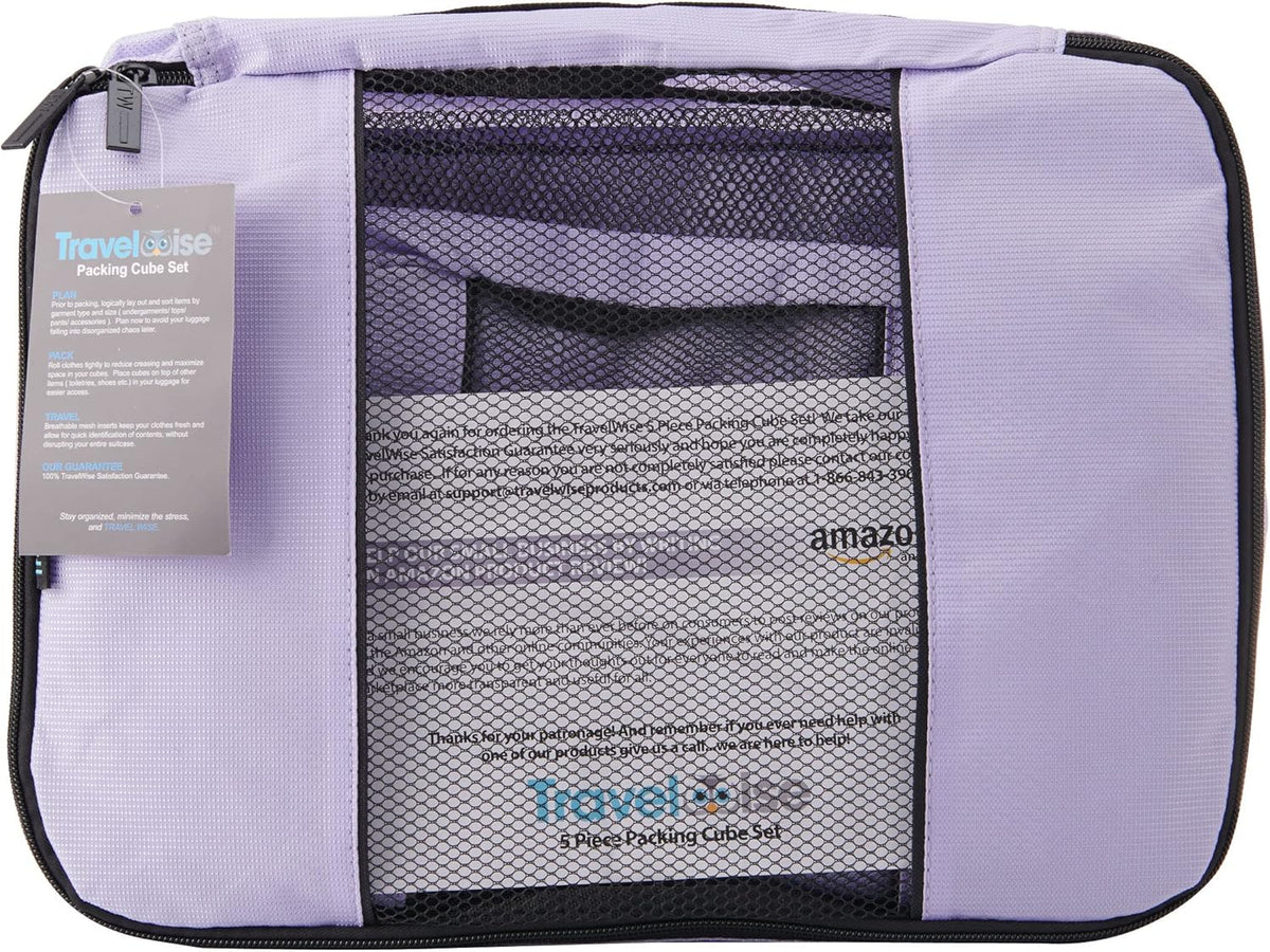 Packing Cubes for Travel - 5 Piece Set with Pattern Design, Lightweight Ripstop Nylon Luggage Organizers with Mesh Panel, Small Medium Large Sizes